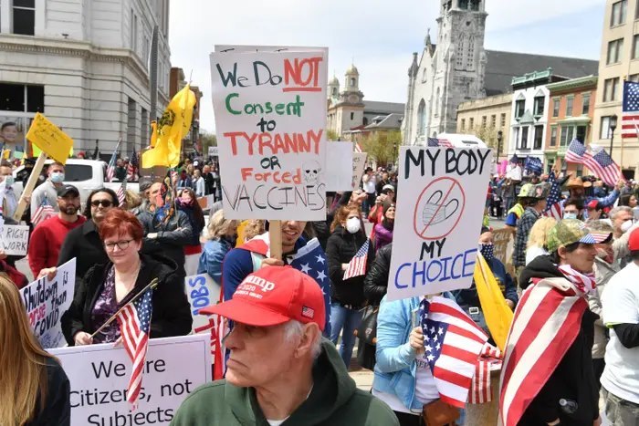 A group of people protesting. 