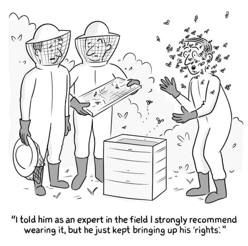 A political cartoon picturing bee keepers. 