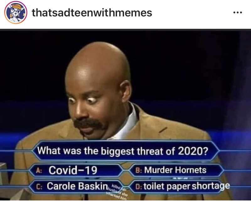 Game show screenshot asking about the biggest threat of 2020.