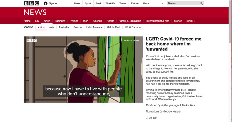 A screenshot of a news article detailing the struggles of LGBT people who have had to move back to unsupportive homes due to COVID-19.