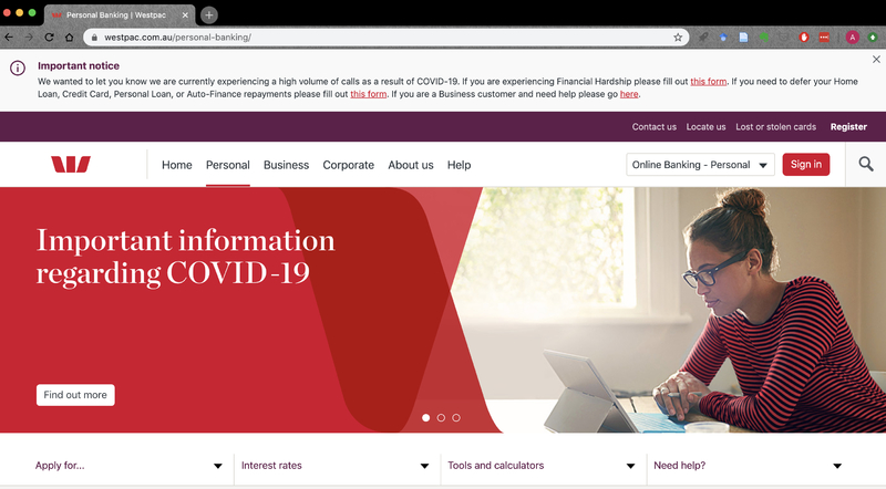 A screenshot from westpac.com.au.