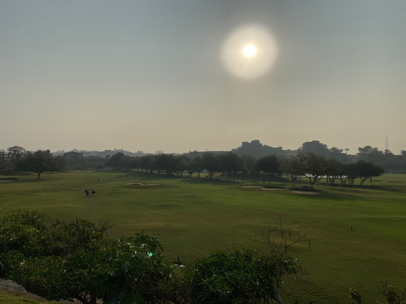 A park in a city without smog.