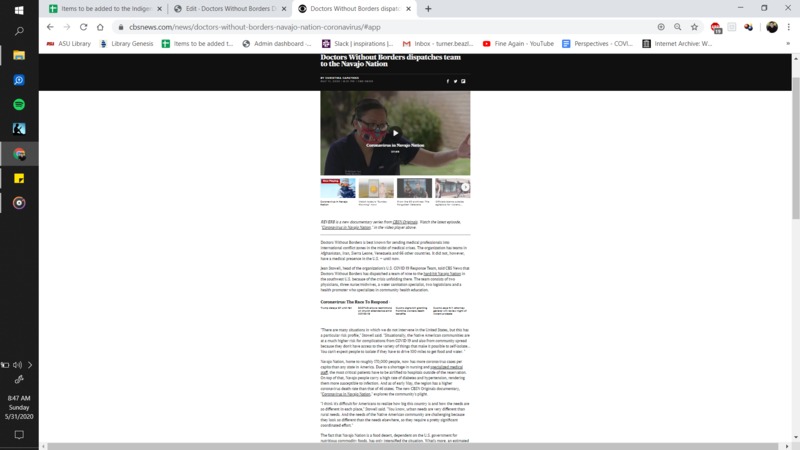 A news article discussing why Doctors without Borders dispatched a team to Navajo Nation during the COVID-19 pandemic.