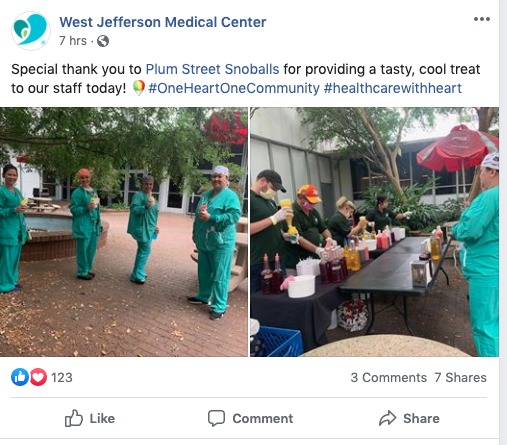 A social media post from West Jefferson Medical Center.