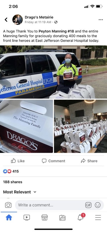 A screenshot of a Facebook post made by Drago's Metairie. 