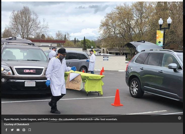 People in protective equipment providing curbside service.