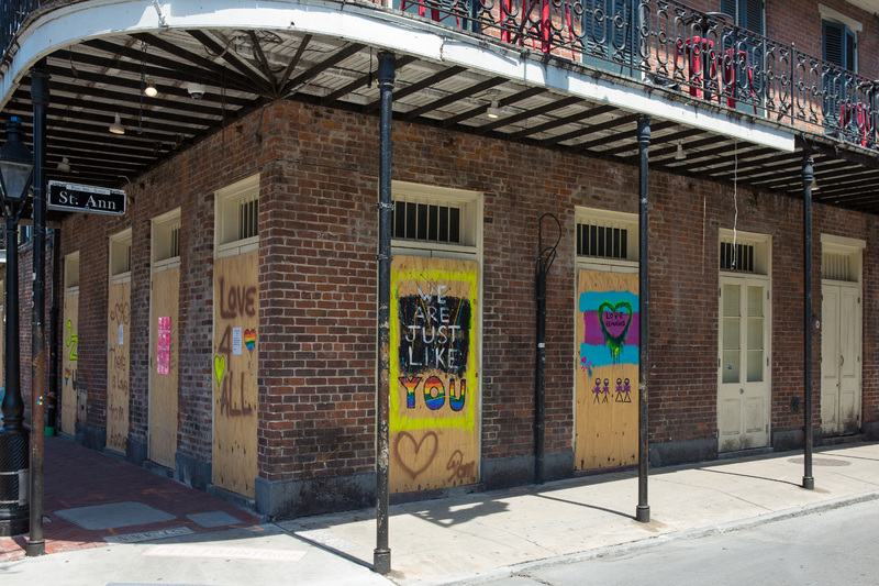 Graffiti on a boarded up building.