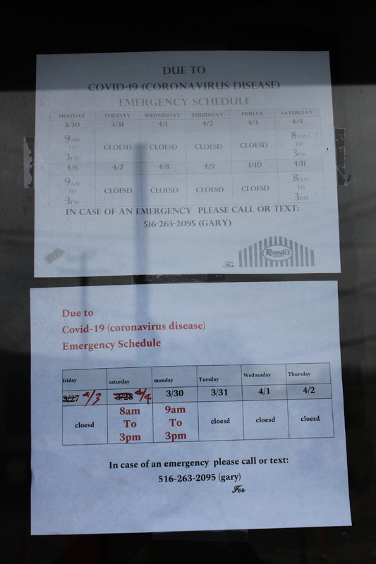 Emergency schedule from March 30th through April 4th due to the Coronavirus pandemic for Randi's Cleaners.