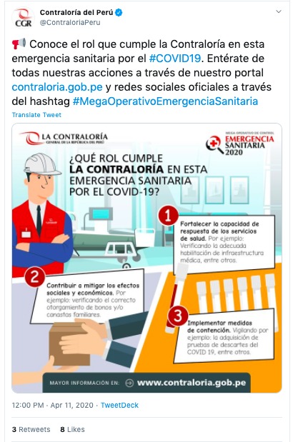 A Twitter screenshot of posts made by Contraloria del Peru. 