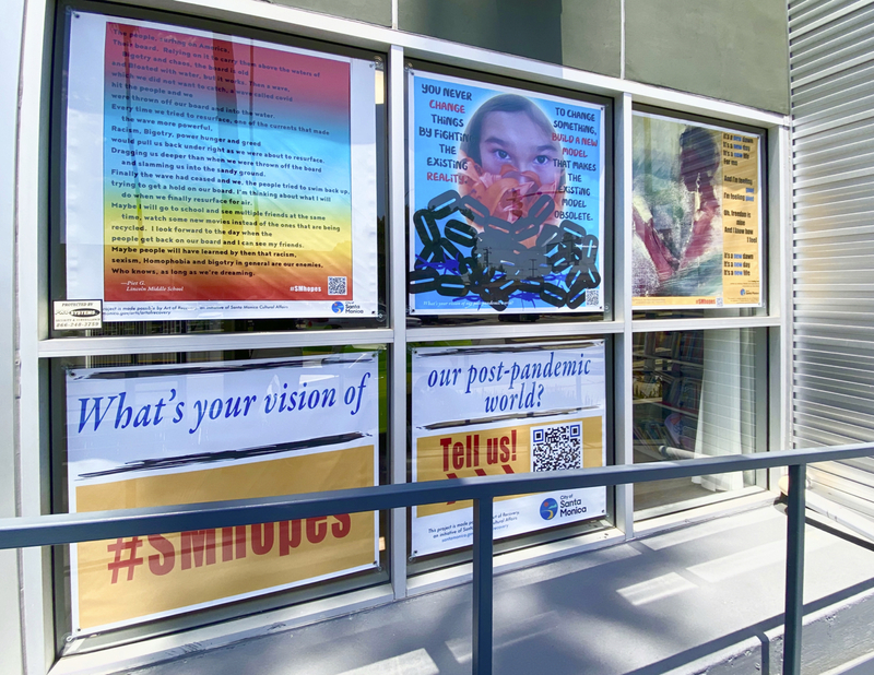 This is a picture of a series of signs relating to collection information regarding peoples perspective on life after the pandemic. 