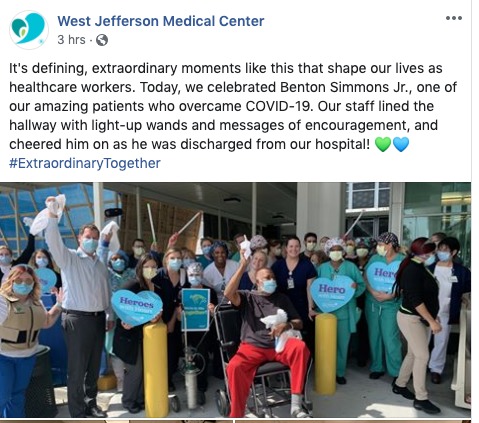 A social media post from West Jefferson Medical Center.