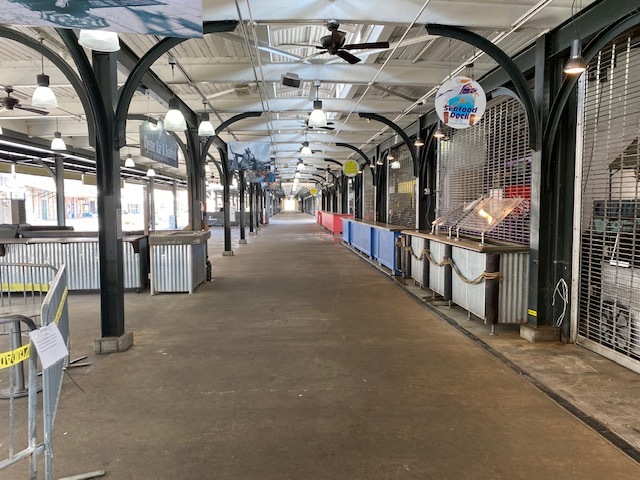 An empty market with closed stores. 