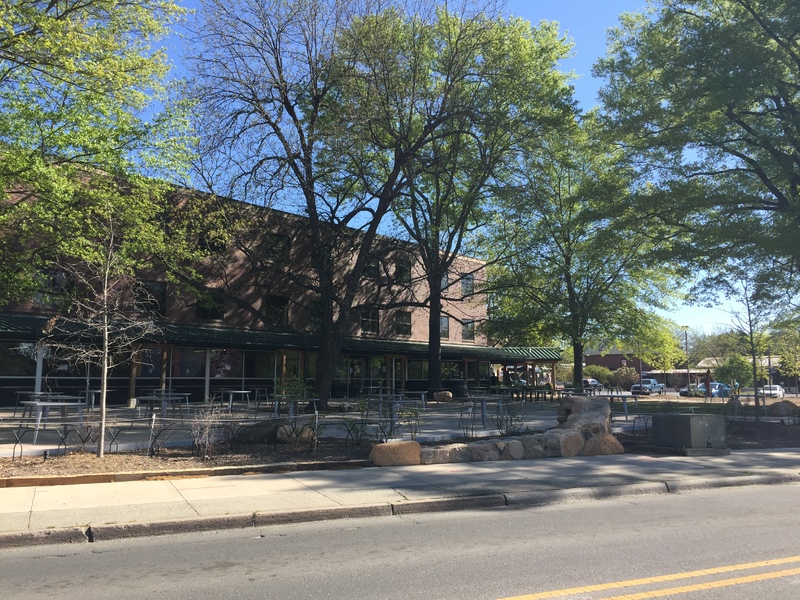 A photograph of an empty public square. 