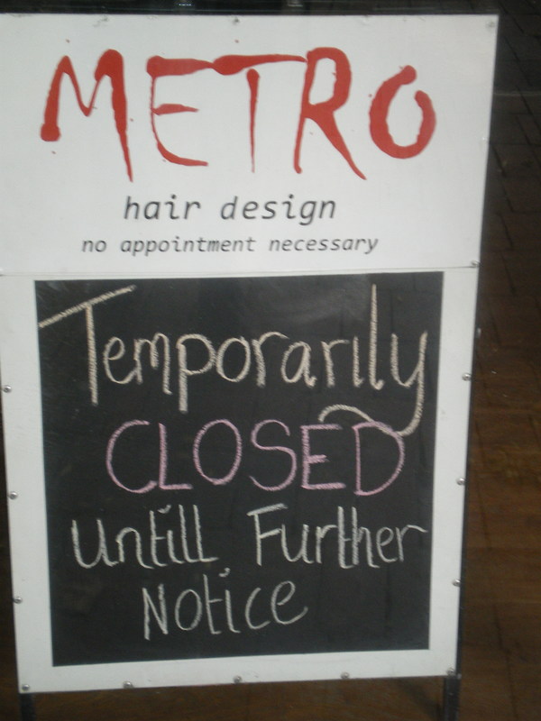 A sign reads "Temporarily CLOSED until further notice". 