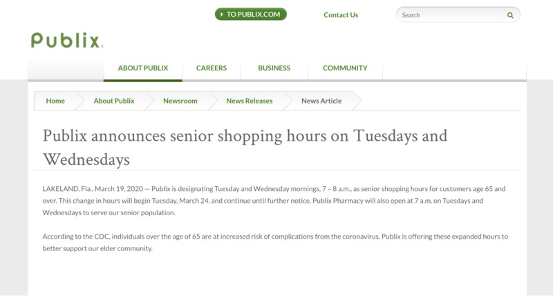 A screenshot of Publix.com.