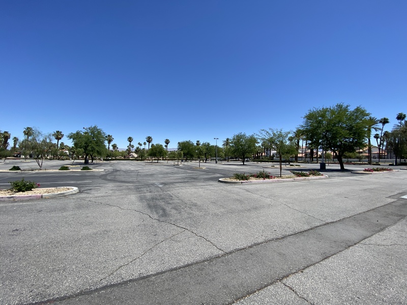 An empty parking lot.