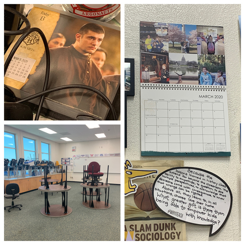 A classroom and calendars. 