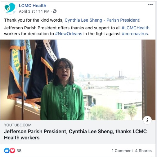 A social media post from LCMC Health. 