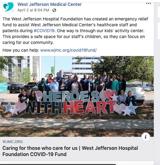 A screenshot of a Facebook post by West Jefferson Medical Center. 