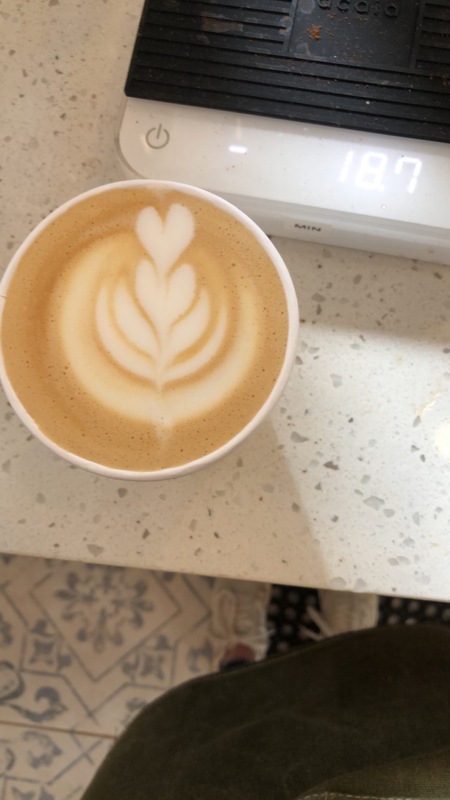 Latte with foam hearts.