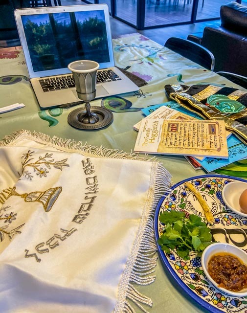 A table setup for Pesach. 