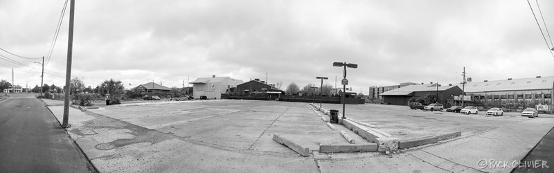 An empty parking lot. 