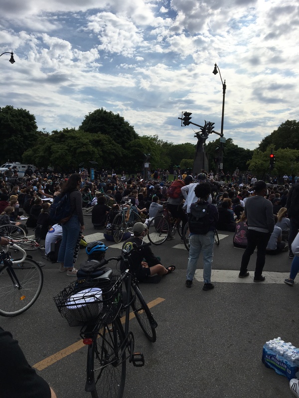 This is a picture of a very large crowd of people that are protesting in the middle of the street. 