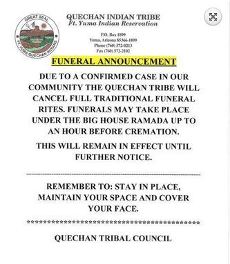 Announcement from Quechan Indian Tribe. 