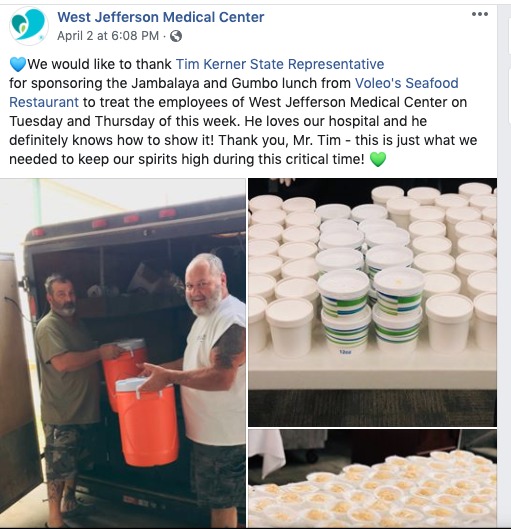 A screenshot of a Facebook post by West Jefferson Medical Center. 