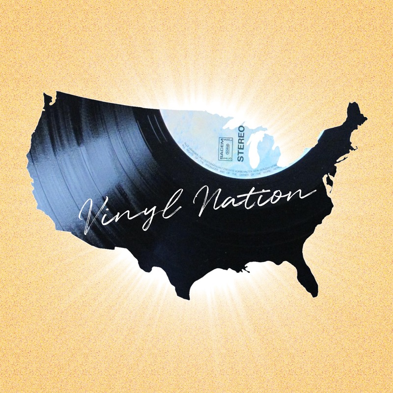 A picture of the United States that reads "Vinyl Nation". 