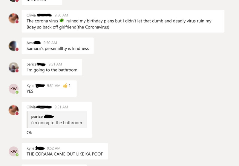 Multiple messages in a group chat online.