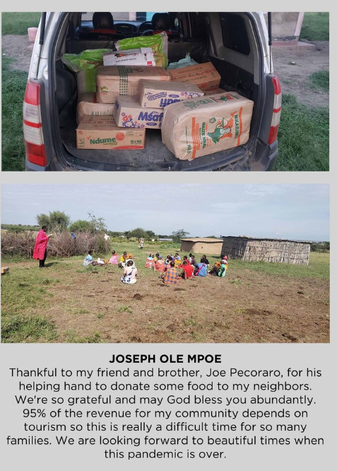 A photo of packages in the back of a car. Another photo of a community gathering.