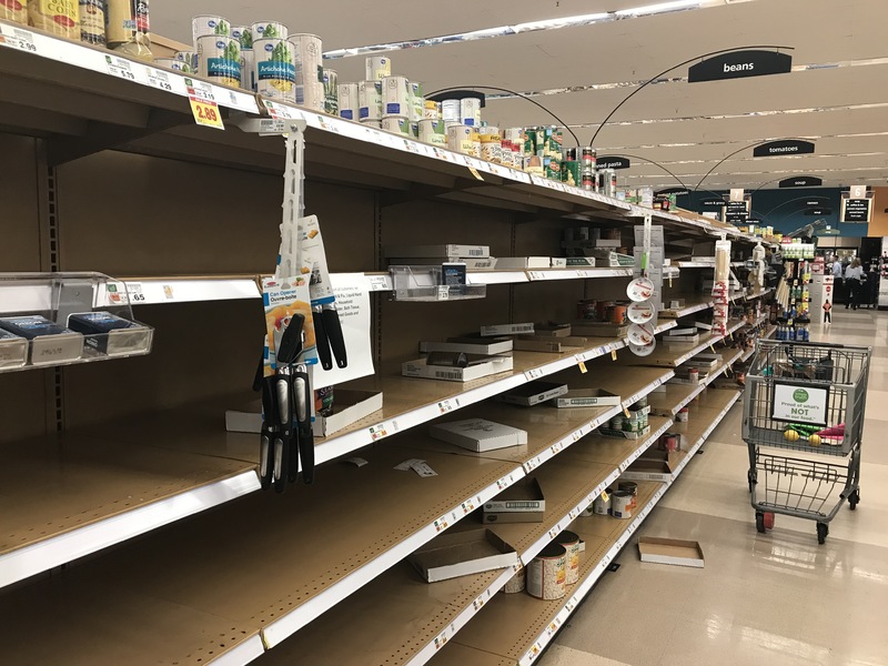 An empty aisle in a grocery store. 