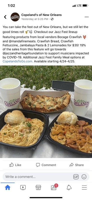 A social media post from Copeland's of New Orleans. 