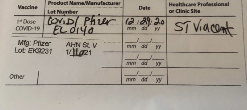 COVID-19 vaccination card.