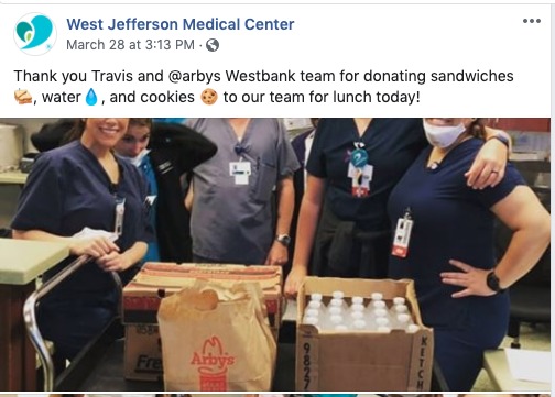 A screenshot of a Facebook post by West Jefferson Medical Center. 