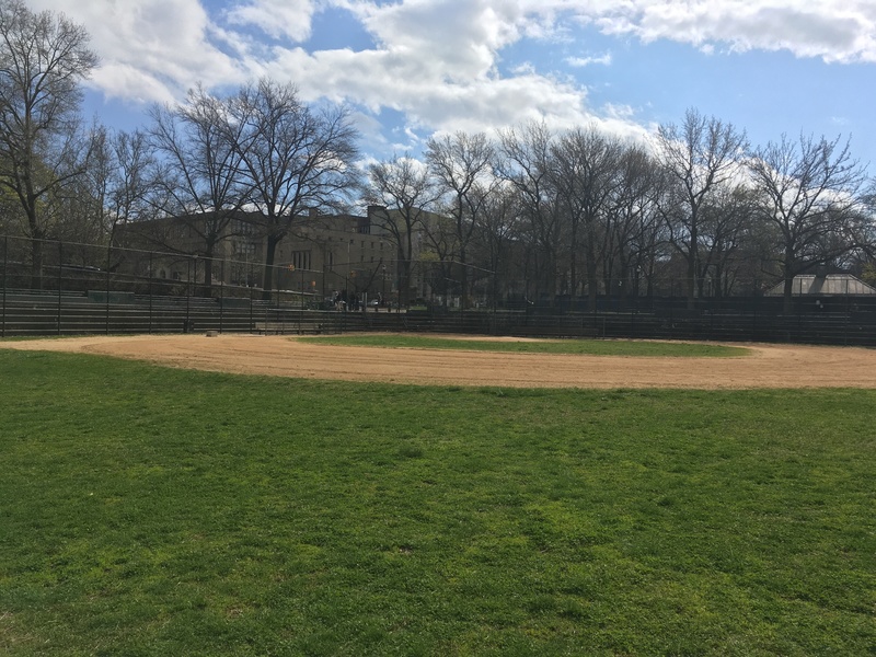 An empty baseball field. 