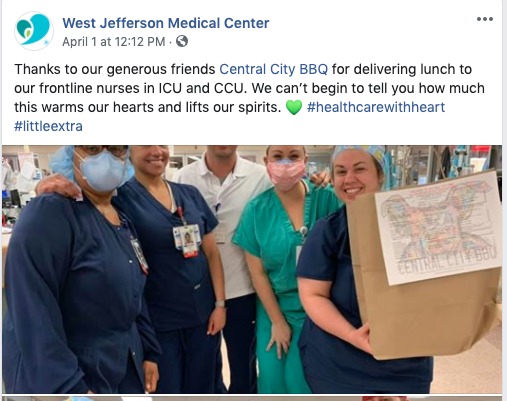 A screenshot of a Facebook post by West Jefferson Medical Center. 