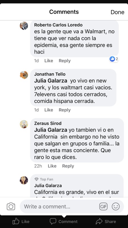 A screenshot of Facebook comments in Spanish. 