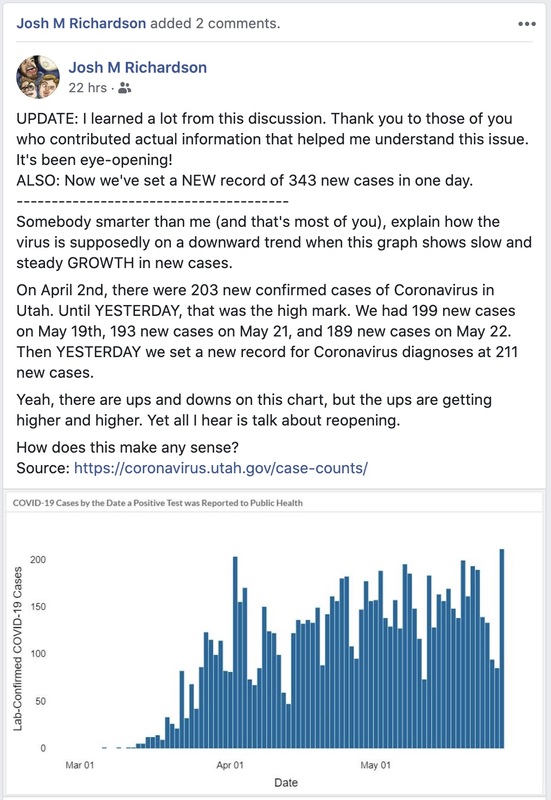 Screenshot of a facebook post discussing rising COVID-19 cases.