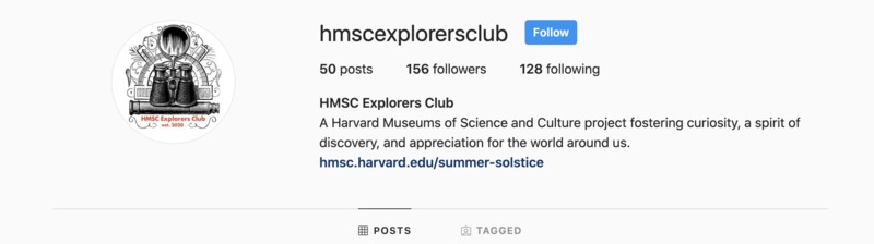 Page for Harvard Museums of Science and Culture Explorers Club profile on social media