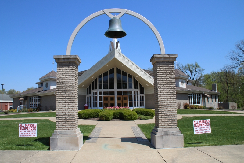 A church exterior. 