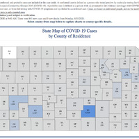 A map showing coronavirus cases by county. It was last updated 08/05/2020. 