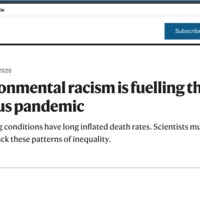 Screenshot of an article titled "How environmental racism is fuelling the coronavirus pandemic".