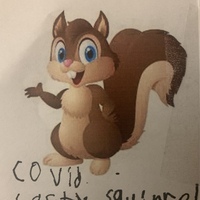 This is a picture of a cartoon squirrel with the words "COVID safety squirrel" written below it. 