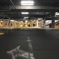 An empty parking lot. 