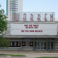 Image of a movie billboard that says may the force be with you, see you soon, Wichita.