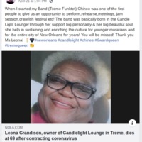 Social media post by "Corey Henry" about candlelight event for the passing of Leona Grandison. 