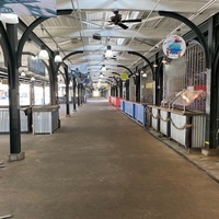 An empty market with closed stores. 