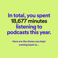 Screenshot of Instagram Reel.  Green background with Spotify logo on the top.  Text reads, "In total, you spent 18,6777 minutes listening to podcasts this year".